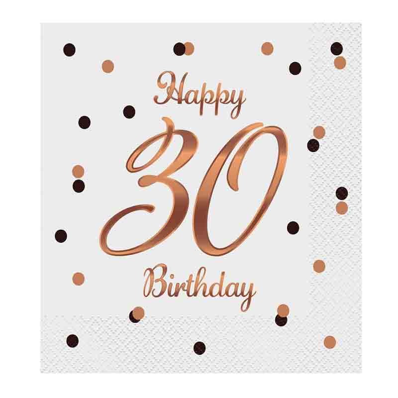 20 Tovaglioli di carta B&C Happy 30 Birthday bianco stampa oro rosa 33 x 33 cm PG-S30B