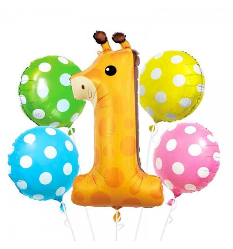 Set di 5 palloncini giraffa n. 1 BZ-HZR1 24+ 4 palloncini tondi 18