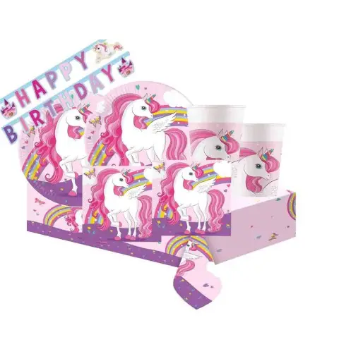 KIT N.13 UNICORNO ROSA - SET TAVOLA PER FESTE