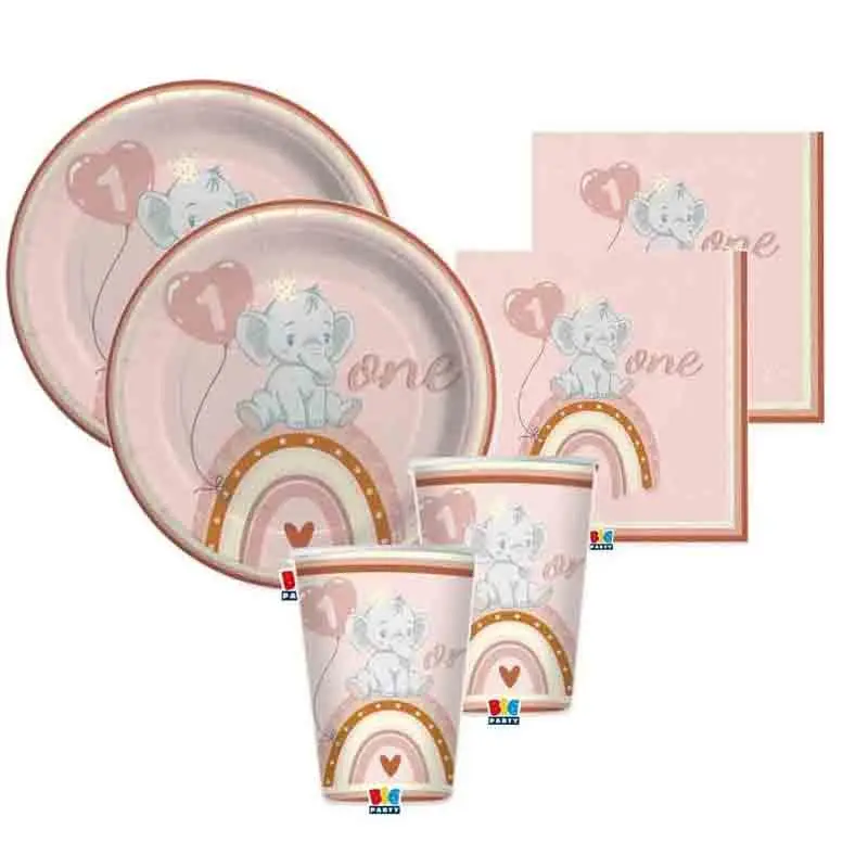kit n 2 Coordinato Elefantino rosa Boho primo compleanno