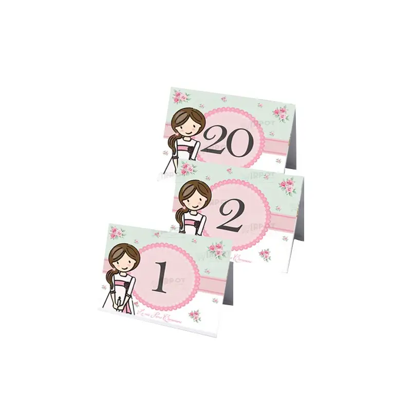 Targhetta segnatavolo Prima Comunione Floral Rosa piegata - 20pz