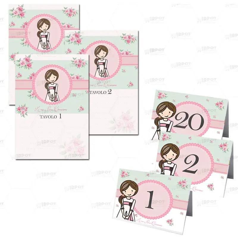 Kit Segnatavolo Prima Comunione Floral Rosa