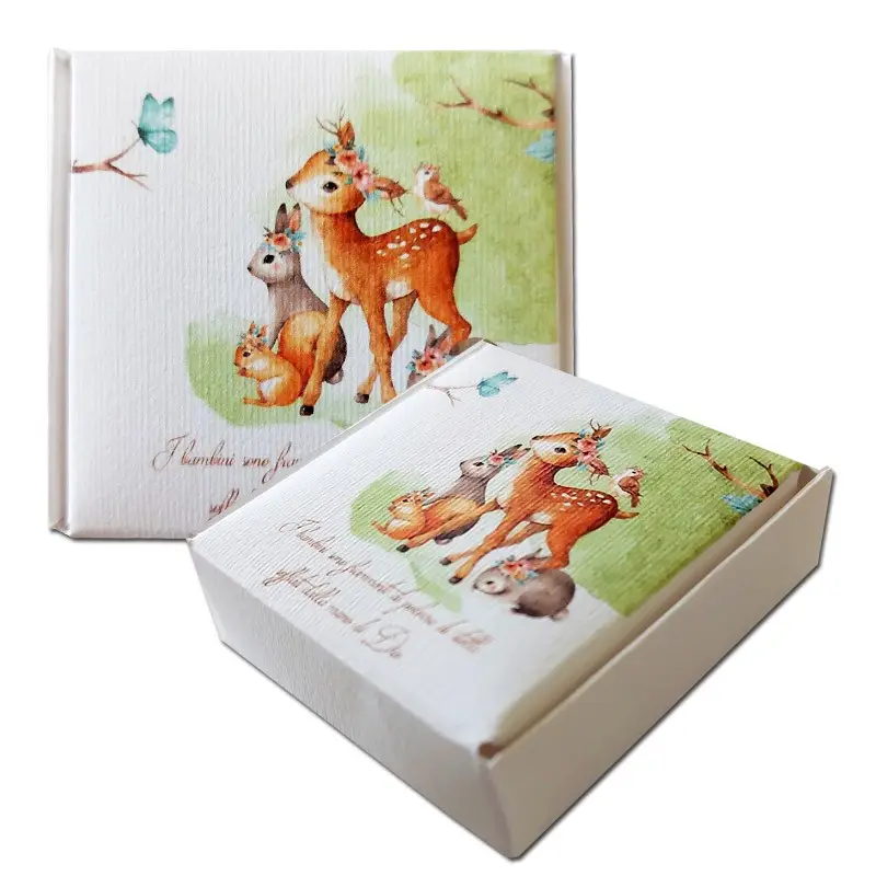 Scatolina in cartoncino mattonella quadrata Animaletti del bosco - 6,5 x 6,5 x2h cm