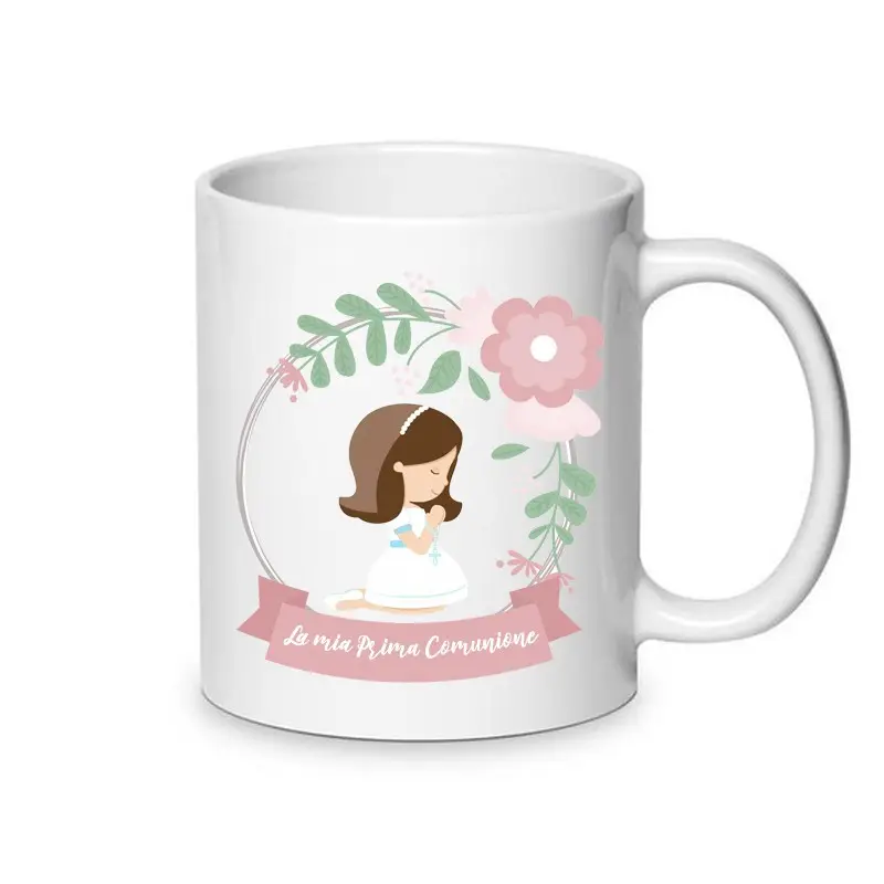 tazza prima comunione bimba rosa
