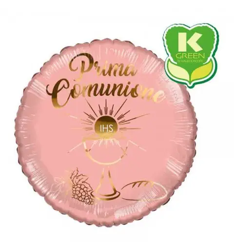 Palloncino Foil Prima Comunione Rosa Antico Tondo