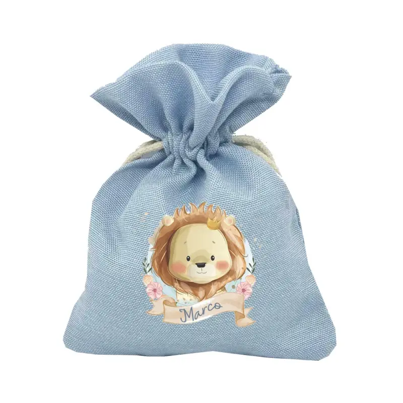 30 SACCHETTI CELESTI BATTESIMO LEONCINO PERSONALIZZABILI