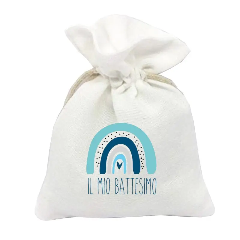 30 SACCHETTI BOHO BATTESIMO CELESTE PERSONALIZZABILI