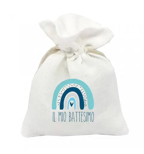 30 SACCHETTI BOHO BATTESIMO CELESTE PERSONALIZZABILI