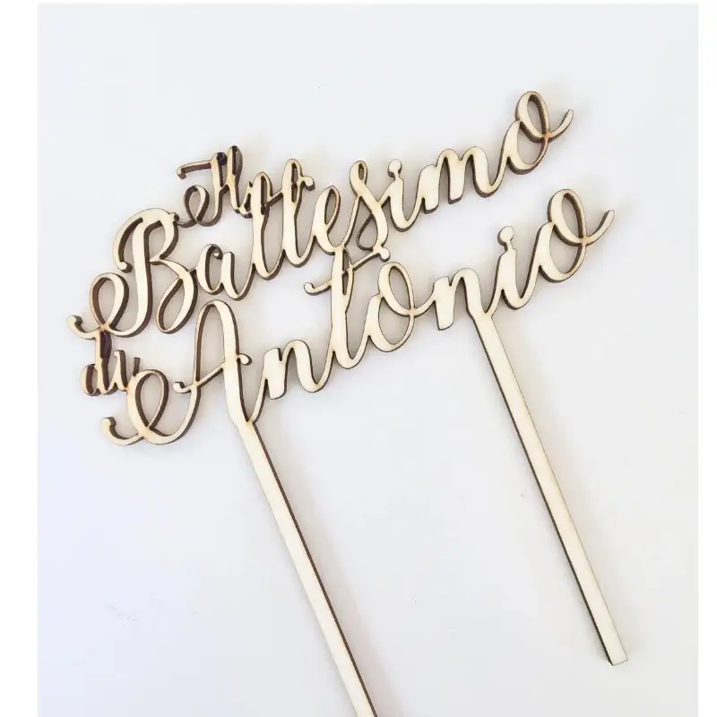 Cake Topper Personalizzabile per Battesimo In Legno