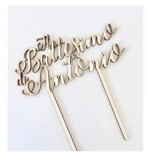 Cake Topper Personalizzabile per Battesimo In Legno