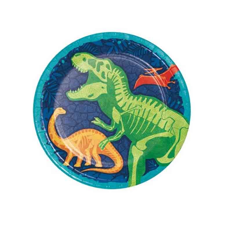 8 Piatti carta 23 cm Dino Dig dinosauri 359277