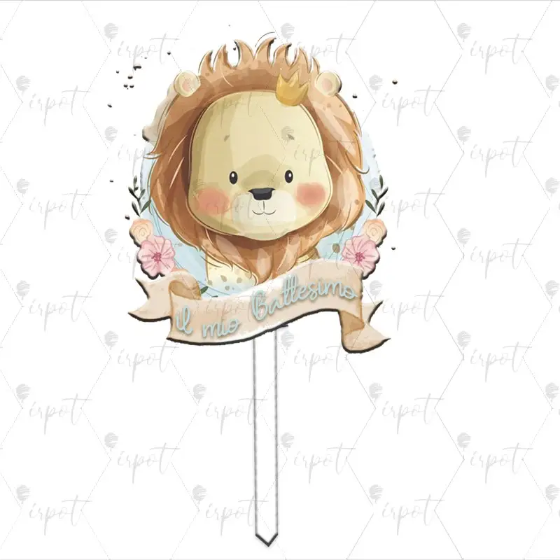Cake Topper in plexiglass battesimo Leoncino