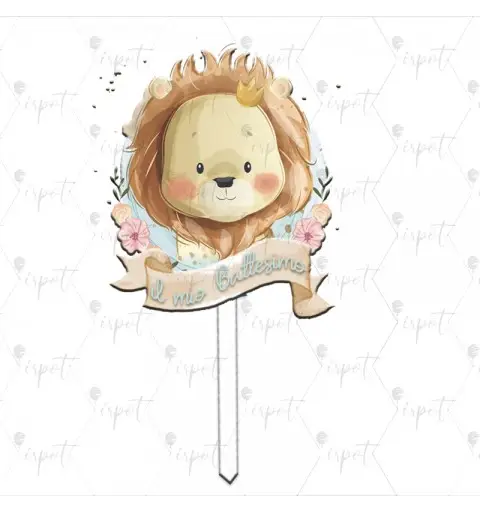 Cake Topper in plexiglass battesimo Leoncino