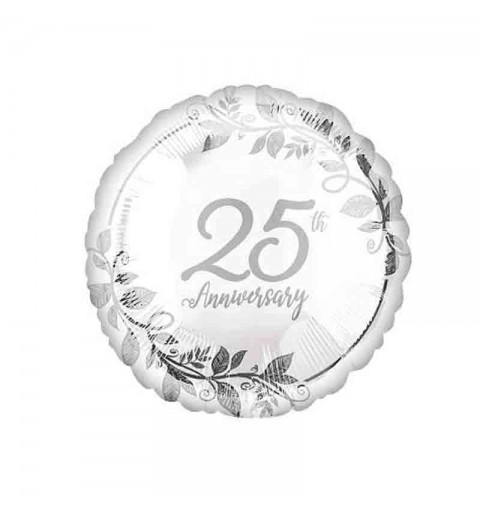 palloncino foil tondo 43 cm 25 anni nozze argento happy 25th anniversary 4295701