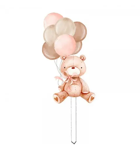 Cake Topper in plexiglass Orsetta con Palloncini