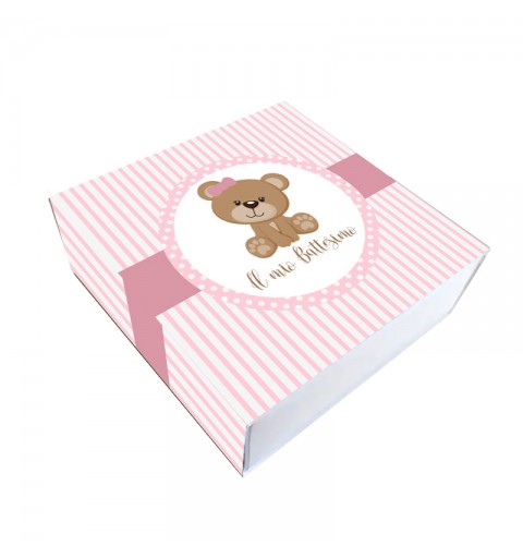 scatola degustazione porta confetti battesimo orsetta rosa