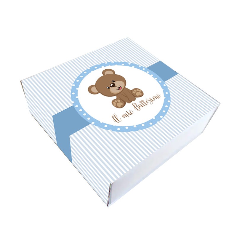 scatola degustazione porta confetti battesimo orsetto celeste