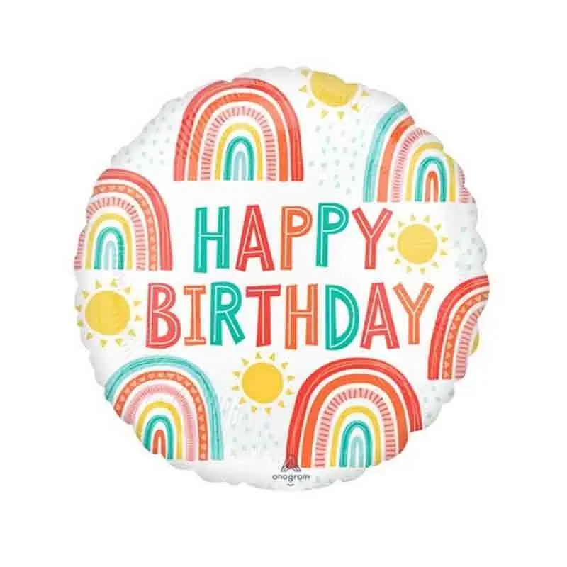 Pallone foil 43 cm Happy Birthday Arcobaleno Retrò 7A4291375