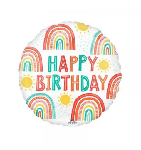 Pallone foil 43 cm Happy Birthday Arcobaleno Retrò 7A4291375