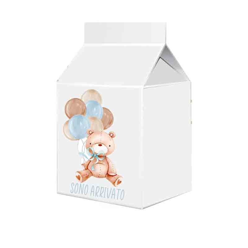 Scatolina in cartoncino milk sono arrivato orsetto celeste 5,5 cm  x 6 m
