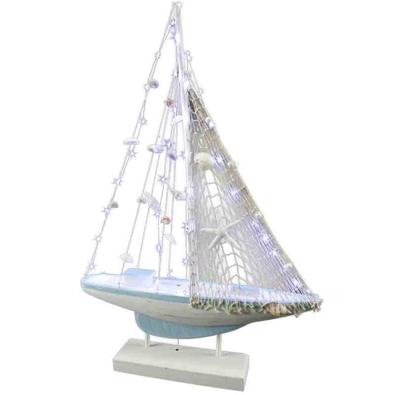 barca decorativa a vela in legno con luci 42,5x8x63 cm 00539