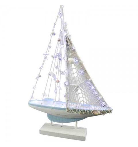 barca decorativa a vela in legno con luci 42,5x8x63 cm 00539