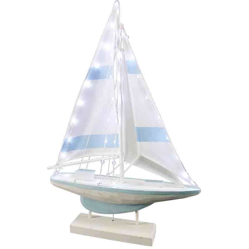 barca decorativa a vela in legno con luci 42,5x8x63 cm 00546