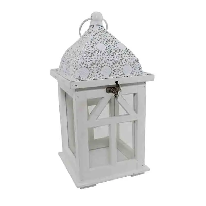 Lanterna legno e metallo colore bianco 01768
