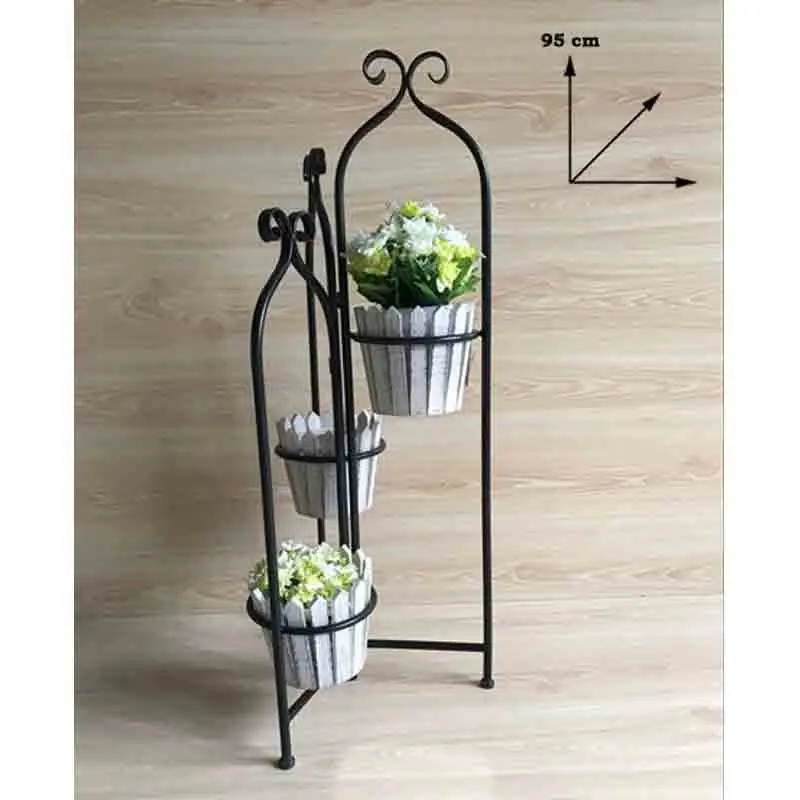 porta piante in metallo con cestini in legno 95 cm h 00327