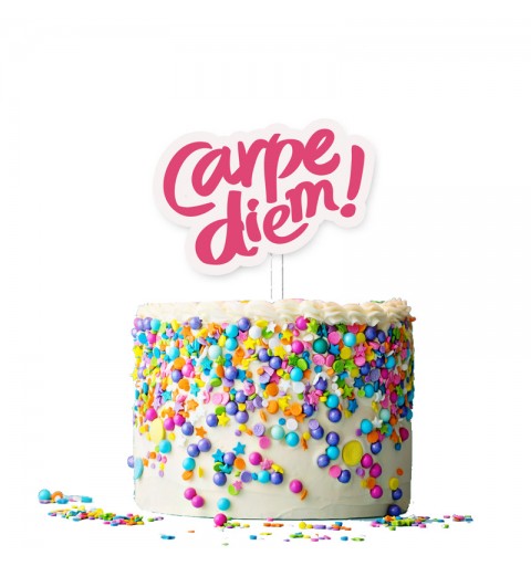 Cake Topper in plexiglass carpe diem rosa