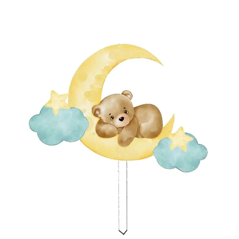 Cake Topper in plexiglass orsetto su luna e nuvole celesti