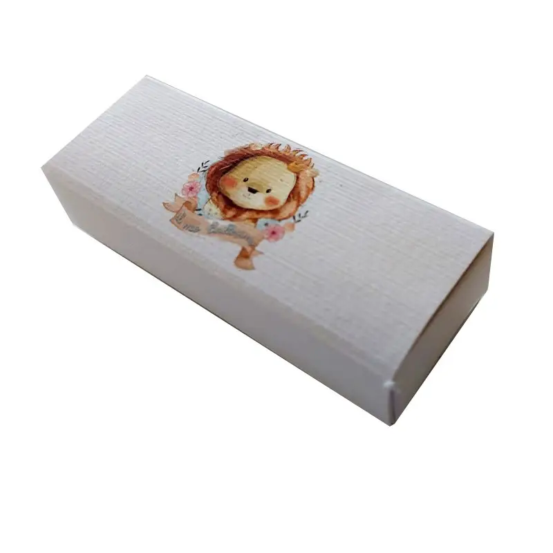 Scatolina in cartoncino fiammifero battesimo leoncino 9 x 3,5 x 2 cm portaconfetti