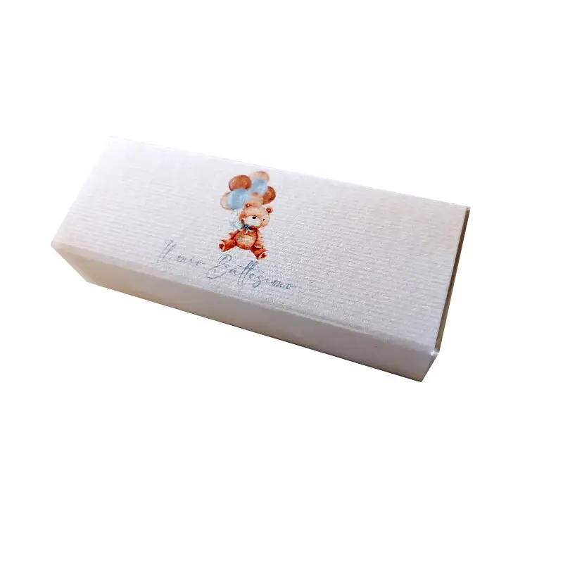 Scatolina in cartoncino fiammifero battesimo orsetto palloncini celesti 9 x 3,5 x 2 cm portaconfetti