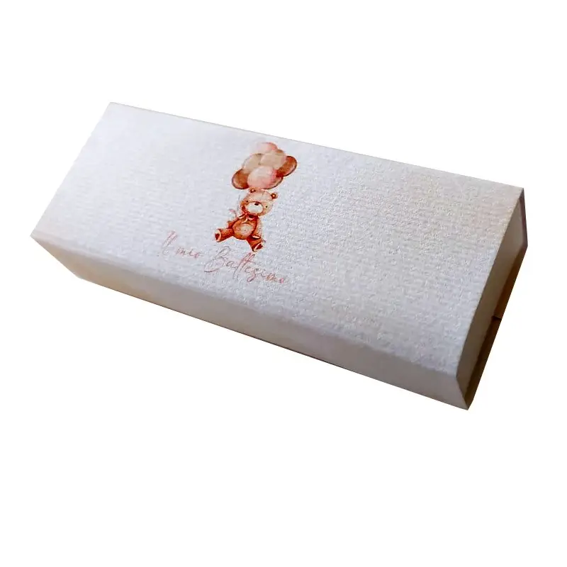 Scatolina in cartoncino fiammifero battesimo orsetto palloncini rosa 9 x 3,5 x 2 cm portaconfetti