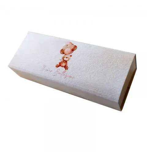 Scatolina in cartoncino fiammifero battesimo orsetto palloncini rosa 9 x 3,5 x 2 cm portaconfetti