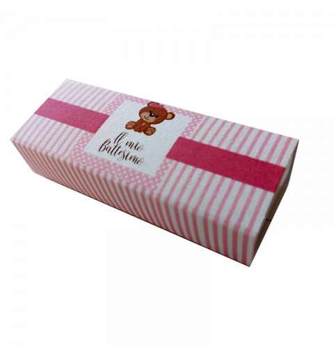 Scatolina in cartoncino fiammifero battesimo orsetto rosa 9 x 3,5 x 2 cm portaconfetti