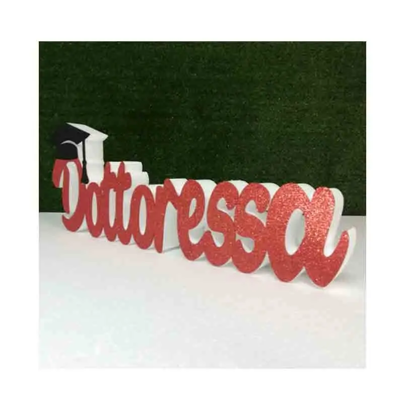 scritta in polistirolo dottoressa rosso glitterato