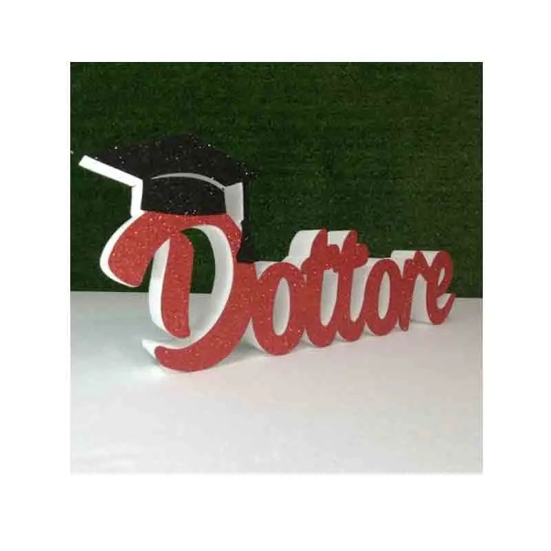 scritta in polistirolo dottore rosso glitterato