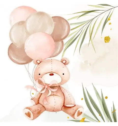 Sagoma 30 cm legno orsetta palloncini rosa