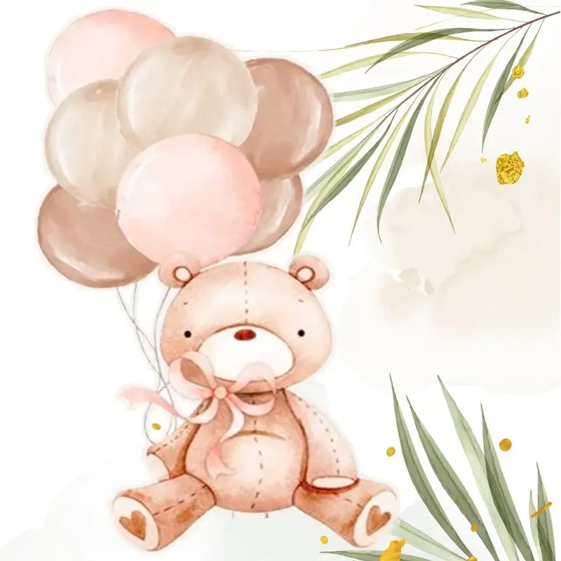 Sagoma 50 cm legno orsetta palloncini rosa
