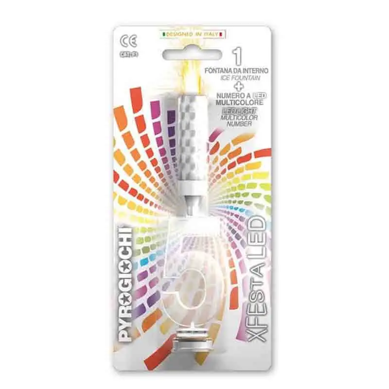 Fontana pirotecnica con numero 5 cinque a led multicolore 20 cm