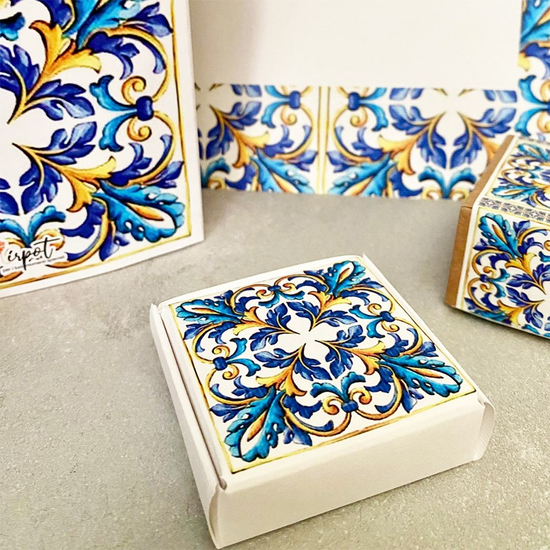 Scatolina in cartoncino mattonella quadrata maioliche amalfii 6,5 x 6,5 x2h cm