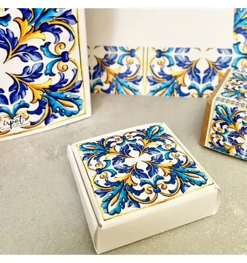 Scatolina in cartoncino mattonella quadrata maioliche amalfii 6,5 x 6,5 x2h cm