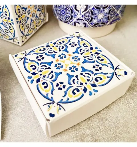 Scatolina in cartoncino mattonella quadrata maioliche vietri 6,5 x 6,5 x2h cm