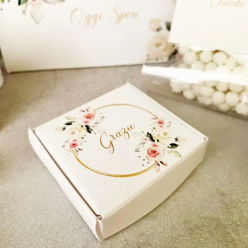 Scatolina in cartoncino mattonella quadrata matrimonio rose grazie floral 6,5 x 6,5 x2h cm