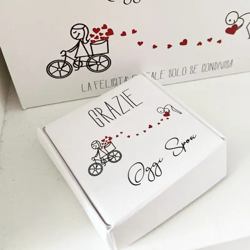 Scatolina in cartoncino mattonella quadrata oggi sposi bici 6,5 x 6,5 x2h cm