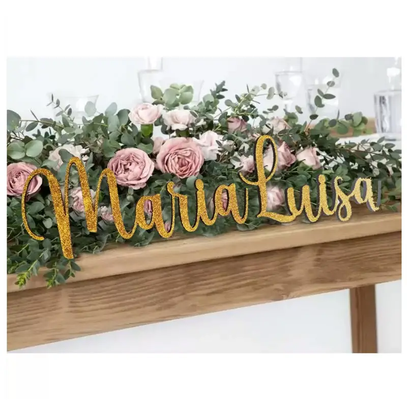 Scritta in legno glitterata personalizzata 30 cm x 15/20 cm h