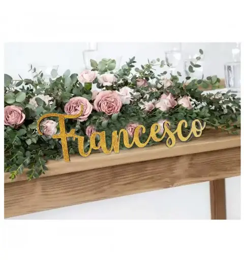 Scritta in legno glitterata personalizzata 40 cm x 15/20 cm h