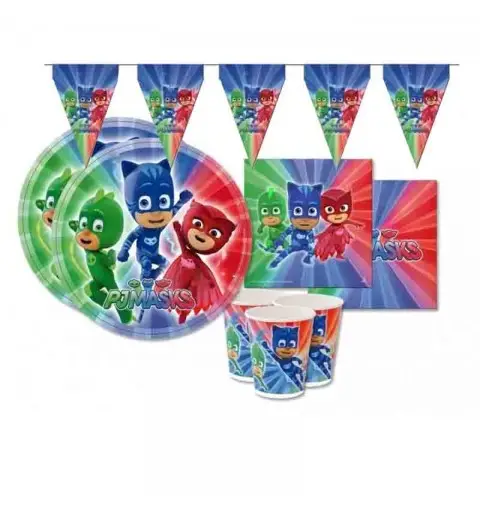 KIT COMPLEANNO SUPER PIGIAMINI PJMASKS CON BANDIERINE