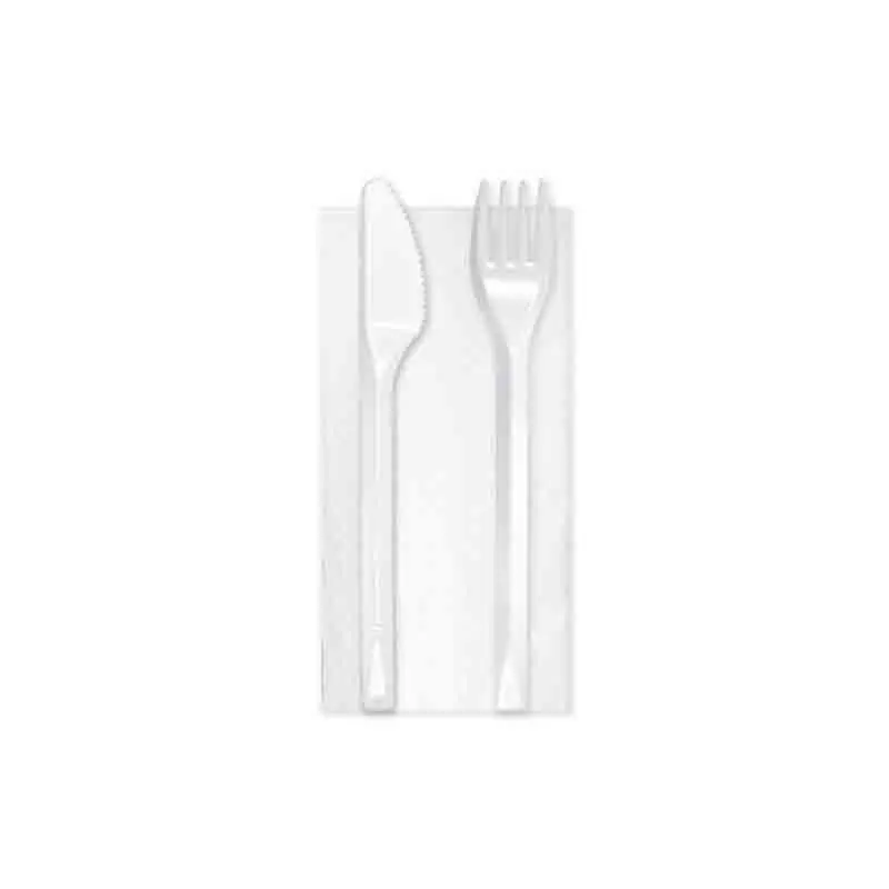 100 pz Bis forchetta + coltello + tovagliolo bio compostabili